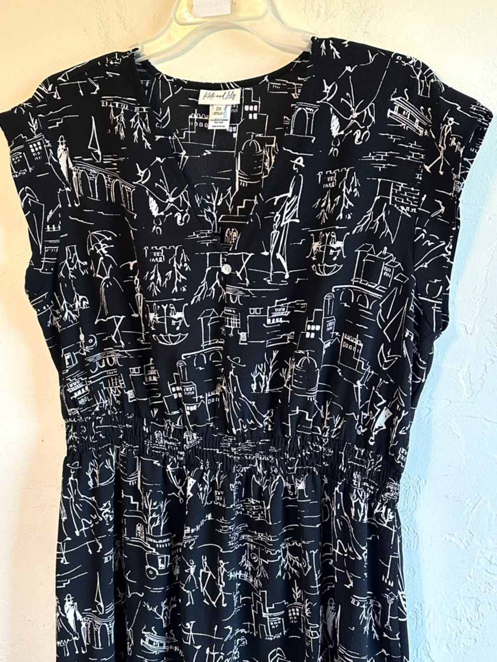 Kate & Lily Black/White Venice Paris Print Flowy Comfy Travel Midi Dress Sz 2X - Picture 2 of 11